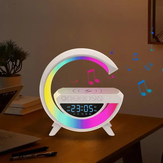BT-3401 Multi-Functional G-Lamp Bluetooth Speaker – LED Display Clock, Wireless Charging, Night Light & MP3 Player for Home & Living Room