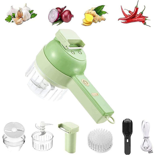 4-in-1 Rechargeable Electric Vegetable Cutter – Multi-Function Slicer, Chopper, Grinder & Peeler for Quick and Effortless Kitchen Prep