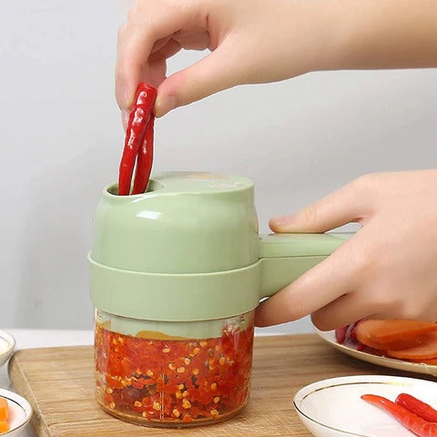 4-in-1 Rechargeable Electric Vegetable Cutter – Multi-Function Slicer, Chopper, Grinder & Peeler for Quick and Effortless Kitchen Prep